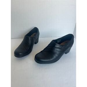Clarks Genette Port Black Leather Casual Slip On Block Wedge Shootie Shoes 8 W